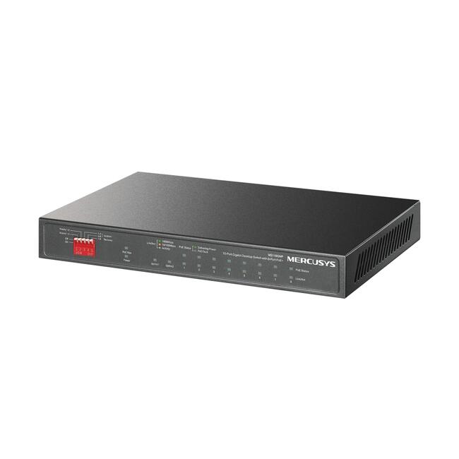 10-портов Gigabit Desktop комутатор с 8-Port PoE+ Mercusys MS110GMP