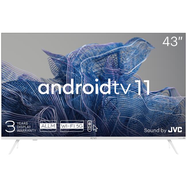 43', UHD, Android TV 11, White, 3840x2160, 60 Hz, Sound by JVC, 2x12W, 53 kWh/1000h , BT5.1, HDMI ports 4, 24 months