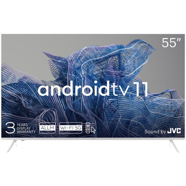 55', UHD, Android TV 11, White, 3840x2160, 60 Hz, Sound by JVC, 2x12W, 83 kWh/1000h , BT5.1, HDMI ports 4, 24 months