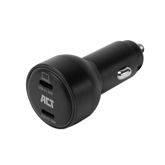ACT бързо зарядно за кола 95W - два USB-C порта, Power Delivery и GaN технология за 12-24V системи
