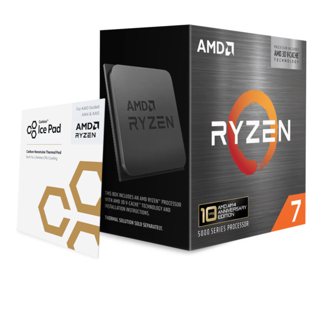 AMD процесор Ryzen 7 5800X3D, цокъл AM4, 8 ядра, честота 3,4 до 4,5 гигахерца, 96 мегабайта кеш