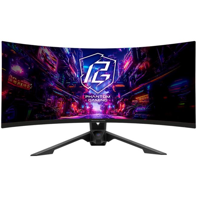 Asrock Curved Gaming Monitor, 34\" WQHD(3440x1440) 1500R VA, 180 Hz, 123% sRGB, 3000:1, 550 cd/m², 178º/178º, 1ms (MPRT), Flicker-free, Height, Swivel, Tilt, 2x 2W, 2x HDMI 2.0, 2x DP 1.4, 5x USB 3.2, 1x Audio Jack (3.5mm), Wi-Fi Antenna, 3Y
