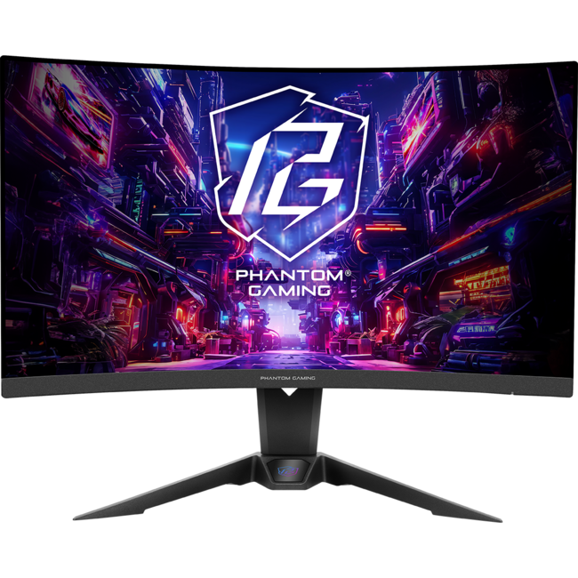 ASRock геймърски монитор PG27QRT2A - 27 инча извит VA 1500R, QHD 2560×1440, 180 Hz, 1 милисекунда