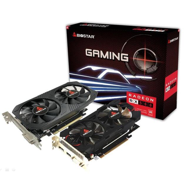 BIOSTAR Видео карта Radeon RX560, 4GB GDDR5 памет, 128-битова шина, изходи DVI-I, HDMI, DisplayPort