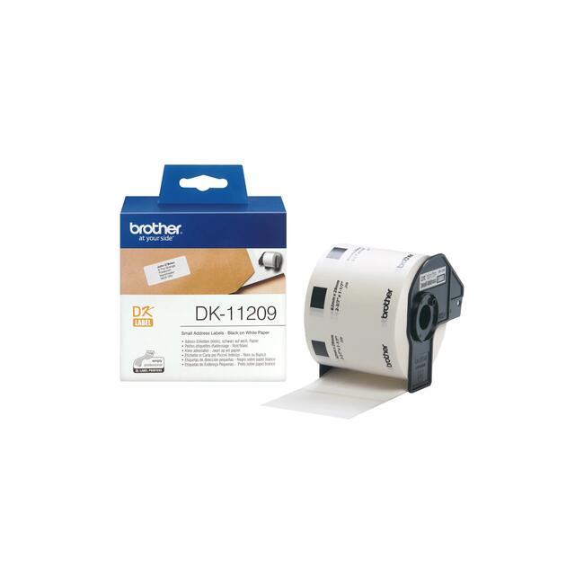 Brother етикети DK-11209 - малки хартиени адресни, 29 × 62 мм, 800 броя в ролка, черно на бяло