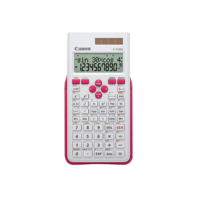 Canon калкулатор F-715SG - научен, 250 функции, двуредов дисплей, двойно захранване, бял/червен