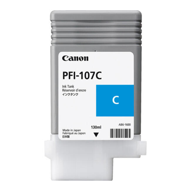 Canon оригинален мастиленоструен патрон PFI-107, 130 мл, цвят циан, за прецизен цветен печат