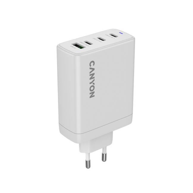 CANYON Адаптер за захранване OnCharge 120 GaN Total - 120W, 3 USB-C и 1 USB-A, бял