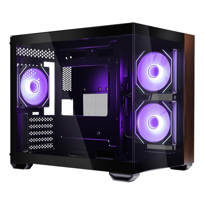 Cooler Master компютърна кутия Elite 481 Wood - Mini Tower, черна, със стилен дървен преден панел