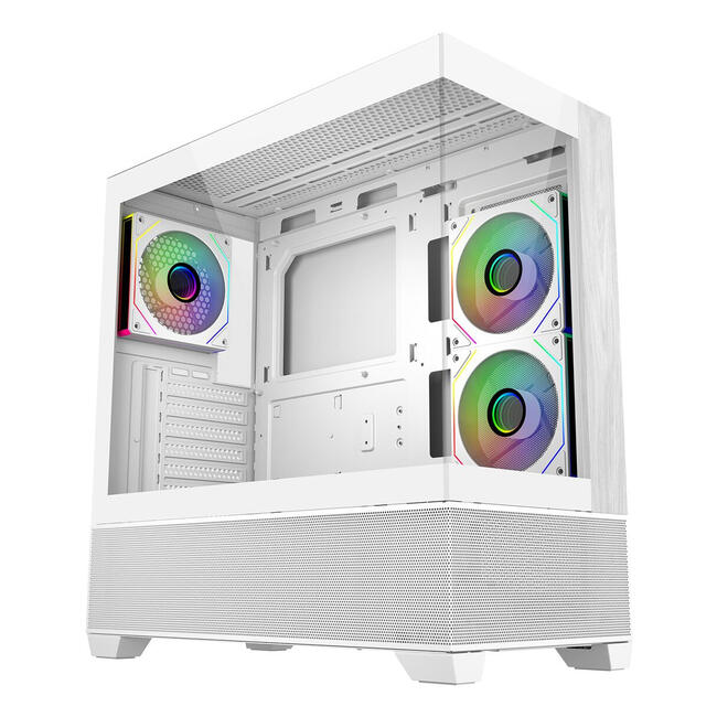 Cooler Master компютърна кутия Elite 690 Wood, среден формат Midi Tower, бяла, дървен акцент