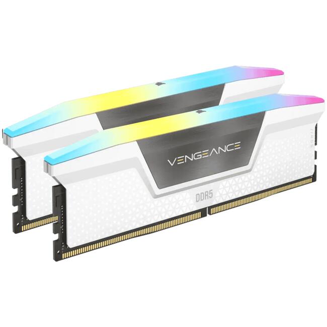 Corsair DDR5, 5200MT/s 32GB 2x16GB DIMM, Unbuffered, 40-40-40-77, XMP 3.0, VENGEANCE RGB DDR5 White Heatspreader, RGB LED, 1.25V, EAN:0840006694670
