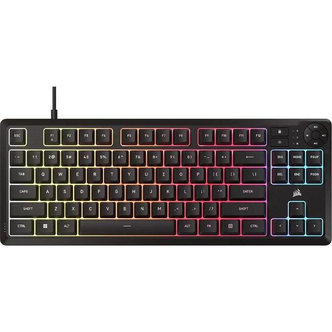 Corsair Геймърска мембранна клавиатура K55 Core RGB TKL - RGB подсветка, без цифров блок