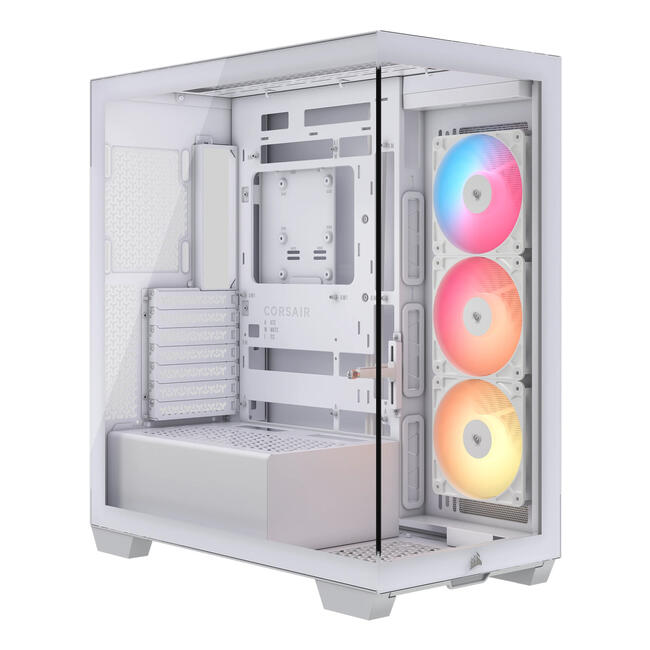 Corsair Компютърна кутия 3500X RS-R ARGB, Midi Tower, бяла, закалено стъкло, ARGB осветление