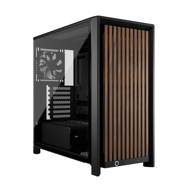 Corsair компютърна кутия FRAME 4000D WOOD RS Midi Tower - черна, дървен панел, за дънни платки ATX