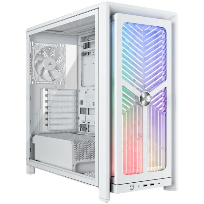 Corsair компютърна кутия FRAME 4000X RS - Mid-Tower, бял цвят, страничен панел от закалено стъкло