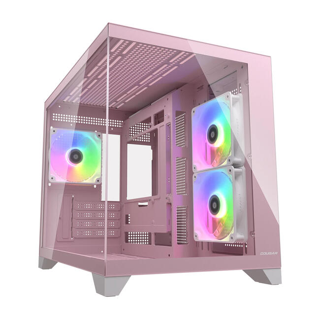 COUGAR компютърна кутия CGR-2QA6P-RGB, Mini Tower, RGB подсветка, розов цвят, стъклен панել