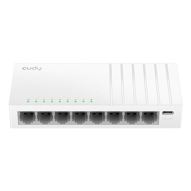 Cudy мрежов суич FS108D, неуправляем, 8 порта, Fast Ethernet 10/100 Мбит/с, компактен бял корпус