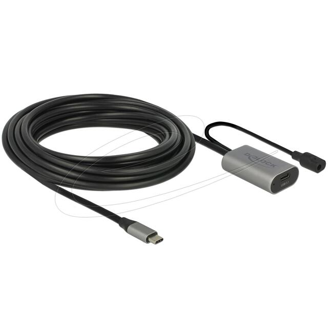 Delock Кабел активен удължителен USB-C към USB-C женско , 5m, (доп. DC захранващ сокет за опцион. захр.)