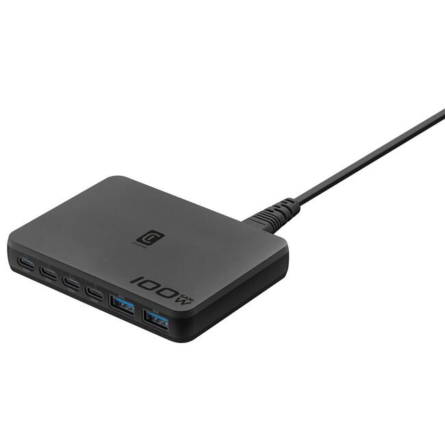 Desk Station Зарядно 220 волта Slim, GaN, бързо зареждане 100 вата, 4 USB-C и 2 USB-A порта