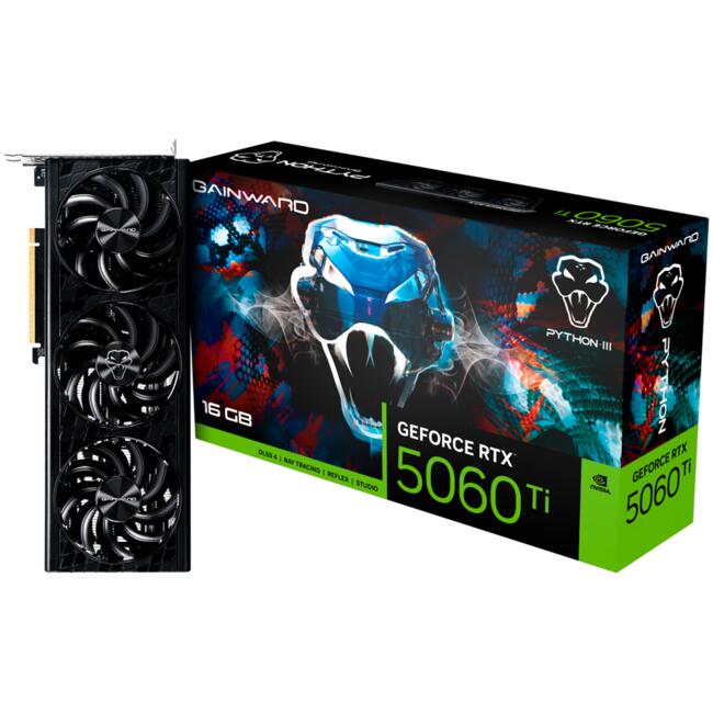 Gainward Видеокарта GeForce RTX 5060Ti Python III – 16GB GDDR7, 3 вентилатора, HDMI 2.1b