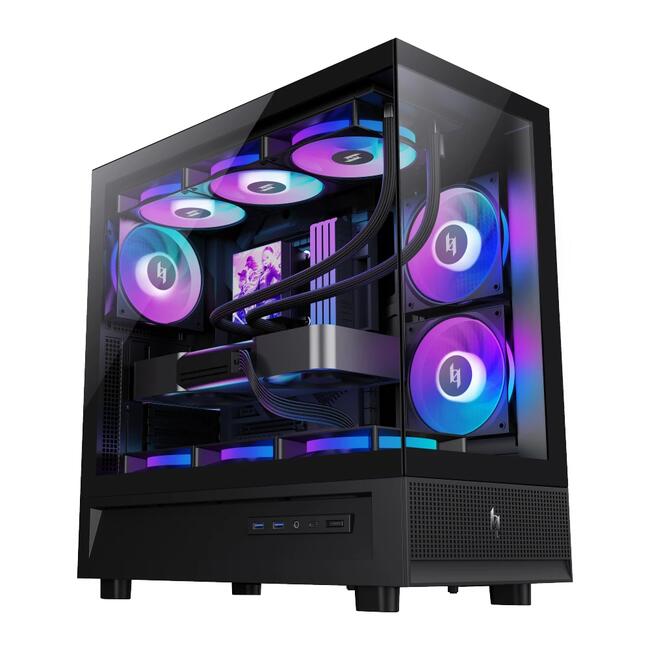 Gamemax кутия за настолен компютър NEX C51 BK, съвместима с ATX дънни платки, в черен цвят