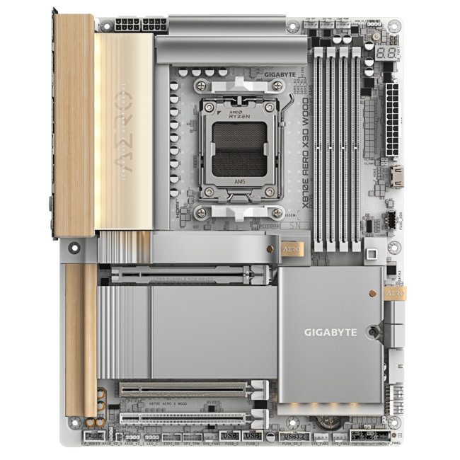 GIGABYTE Дънна платка X870E AERO X3D WOOD WIFI7 - цокъл AM5, памет DDR5, слот PCI Express 5.0