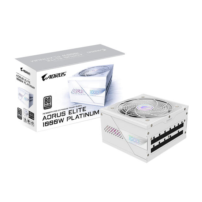 GIGABYTE захранващ блок AORUS ELITE P1000W ICE - 1000 вата висока мощност, ATX, бял цвят
