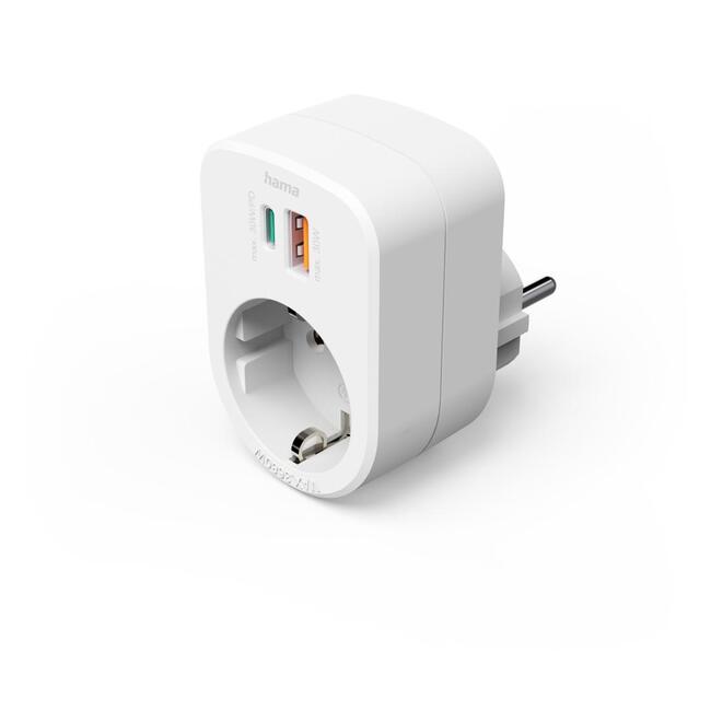 HAMA 3-мултипортов контакт 30W PD – USB-C Power Delivery, USB-A и Шуко, бързо зареждане 30W