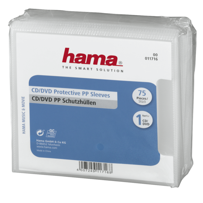 HAMA предпазни пликове за CD/DVD, модел 75 бр - прозрачни, за съхранение и защита на дискове
