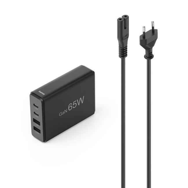 HAMA Зарядна станция Fast Charger с галиев нитрид, 65 вата за лаптопи, 2x USB-C и 2x USB-A