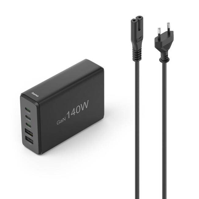 HAMA Зарядна станция GaN 140 W - бързо зареждане Power Delivery, 5 порта, 3 x USB-C и 2 x USB-A