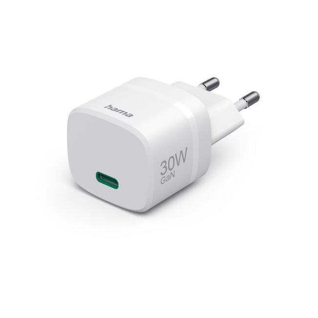 HAMA Зарядно устройство GaN за телефон, 30 W, USB-C, Power Delivery/Qualcomm, бяло
