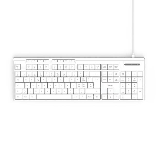 HAMA жична клавиатура CK-200, USB-A и USB-C, 8 мултимедийни клавиша, кирилизирана, бял цвят