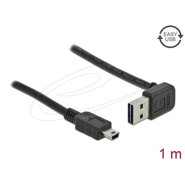 Кабел Delock EASY-USB-A 2.0 мъжко към USB Mini-B мъжко, 1m , черен