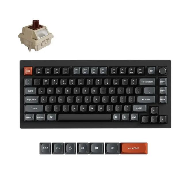 Keychron безжична механична геймърска клавиатура V1 Ultra 8K, кафяви Silk POM суичове, 8000 херца