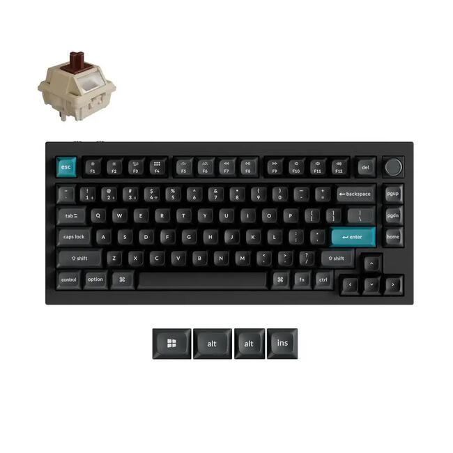 Keychron безжична механична клавиатура Q1 Ultra 8K - Silk POM Brown суичове, черен цвят, за гейминг