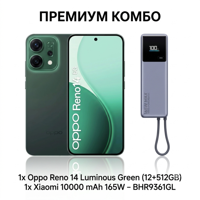 Комплект Oppo Reno 14 Luminous Green 12+512GB и Xiaomi 10000 mAh 165W – BHR9361GL