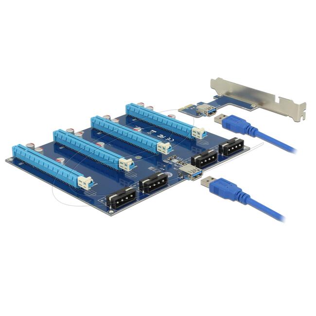Конвертор Delock Riser Card PCI Express x1 > 4 x PCIe x16 with 60 cm USB cable
