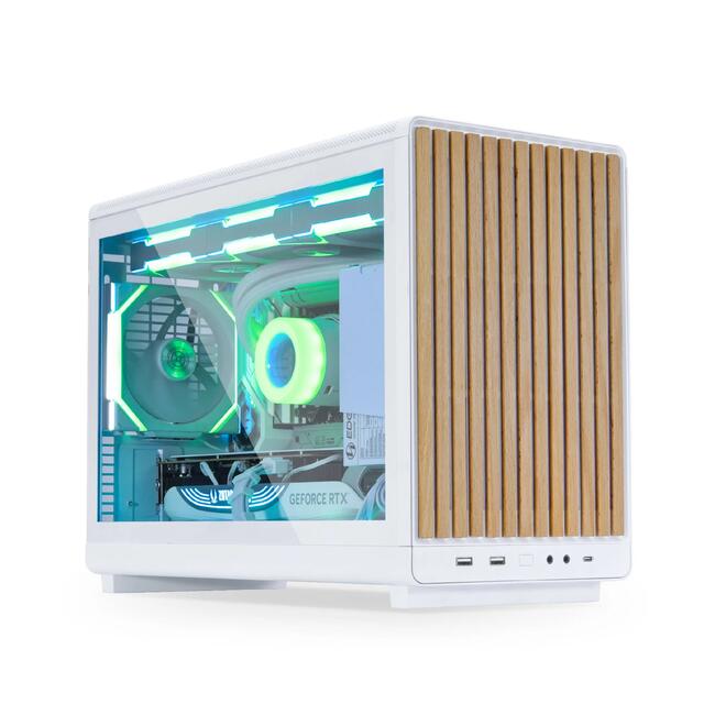 Lian Li компютърна кутия DAN Cases A3 Wood - за дънни платки mATX, бяла, преден дървен панел