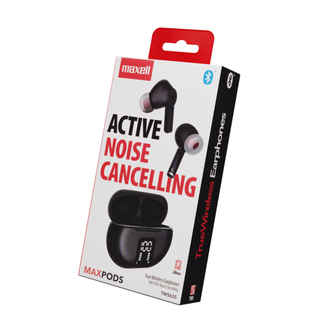 Maxell Bluetooth слушалки MAXPODS True Wireless - безжични тапи, активно шумопотискане, черни