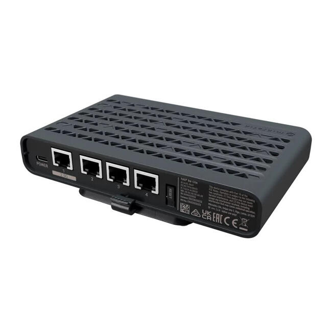 MikroTik безжичен рутер hAP be lite - двубандов 2,4 GHz / 5 GHz, Ethernet портове, черен цвят