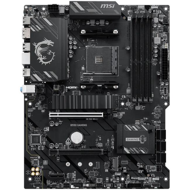 MSI Дънна платка настолна B550 GAMING, ATX, цокъл AM4, 4x DDR4 памет до 4866 MHz, 2x M.2 слота