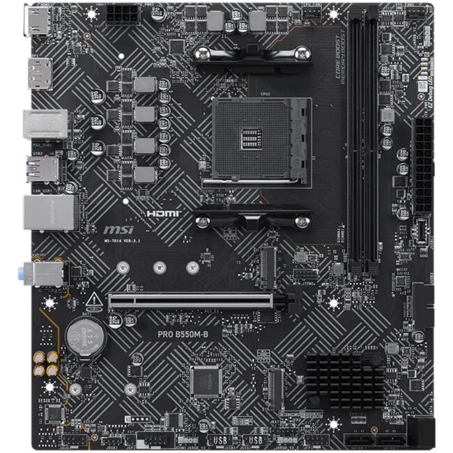 MSI Дънна платка настолна PRO B550M-B, Micro-ATX, Socket AM4, DDR4 до 4600 MHz, PCIe 4.0 x16