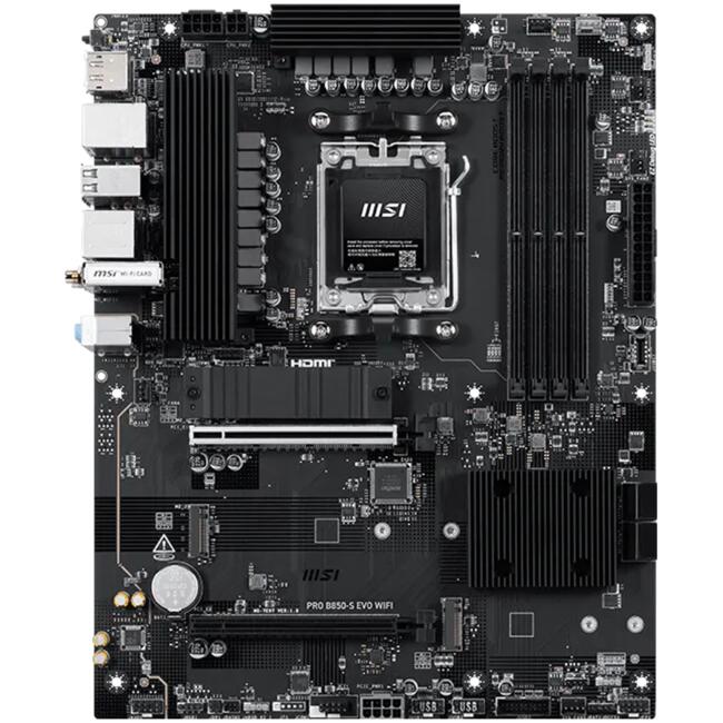 MSI Дънна платка настолна PRO B850-S EVO WIFI, Socket AM5, 4 слота DDR5, 5 Gb мрежа, Wi-Fi 7