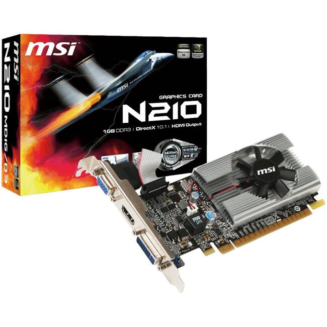MSI видео карта NVIDIA GeForce N210-1GD3/LP, 1GB GDDR3 64-bit, PCI Express x16, HDMI и DVI