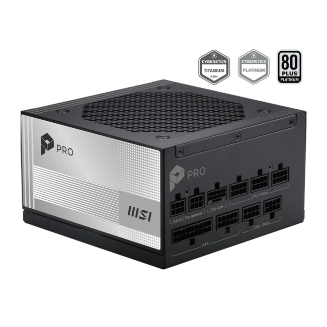 MSI Захранване PRO A1000PL PCIE5 - 1000 W, PCIe 5.0, 80 PLUS Platinum, напълно модулен дизайн