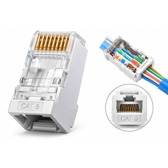 OEM конектор RJ45/8P8C FTP Cat6 - проходен, 8 позиции 8 контакта, за екраниран мрежов кабел