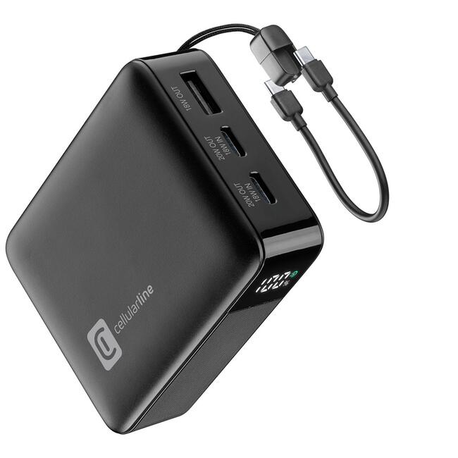 OEM Външна батерия модел 10000 mAh LCD 20W, вграден USB-C кабел, бързо зареждане, цифров дисплей