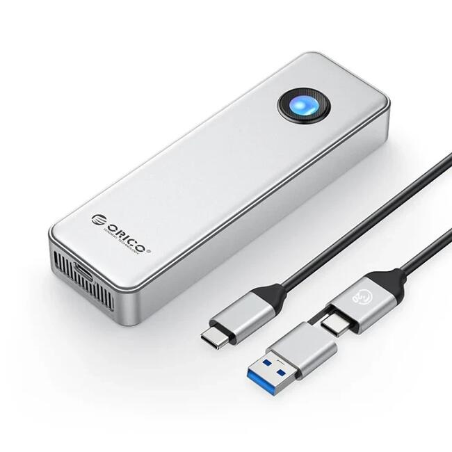 Orico външна кутия за диск Storage - Case - M.2 NVMe M key - USB-C/A, 20Gbps, Built-in Air Cooling, Aluminium - OUM2-G20-SV
