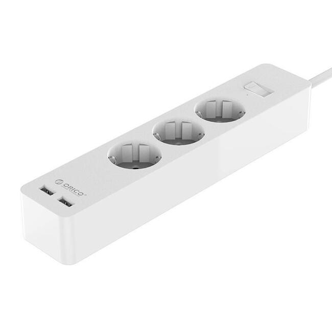 Разклонител със защита Orico GPC-3A2U-EU-WH  с 2 USB порта